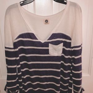 Roxy Purple and White Striped Long Sleeve Shirt